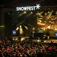 DJ na scenie festiwalu Snowfest, tłum widzów, wielkie ekrany z wizualizacjami. To jak koncerty online, ale na żywo!