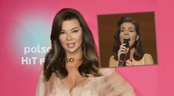 Edyta Górniak w dwóch odsłonach: współczesna artystka i młoda gwiazda śpiewająca swoje utwory.