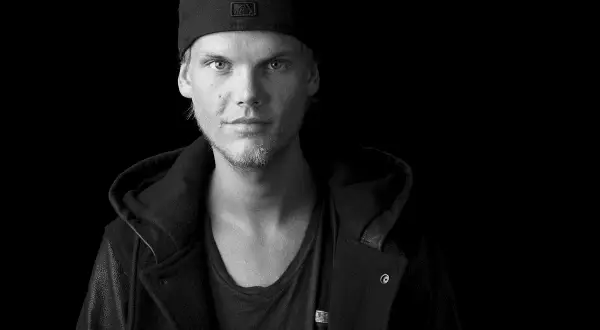 Avicii w czapce z daszkiem i kurtce, z charakterystycznym spojrzeniem.