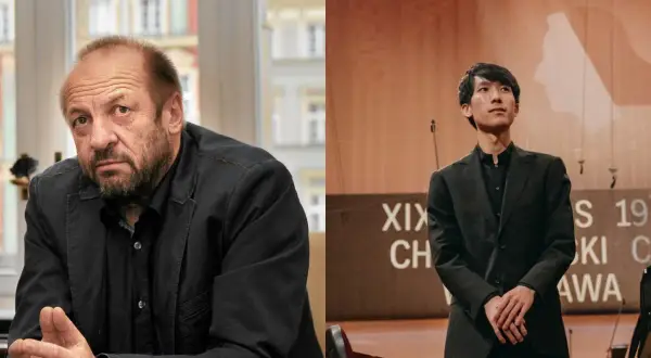 Zbigniew Preisner, inspiracja dla młodych talentów, obok młodego pianisty na scenie.