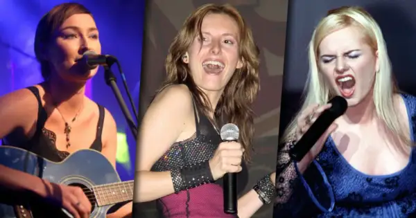 Trzy wokalistki na scenie, każda z mikrofonem. Wśród nich widać **varius manx utwory** w wykonaniu artystek.